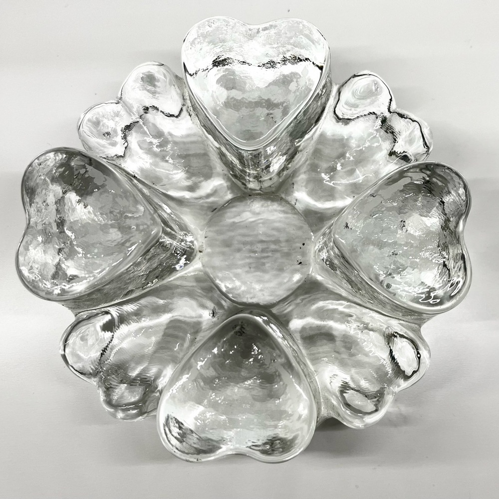 Vtg MCM Bel Mondo Glasdesign Aqua Glass Georgshuttle Ice Heart Tealight Votive